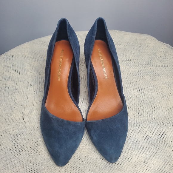 Rebecca Minkoff Brie D'orsay Blue Suede Heels pumps point toe size 6 - Picture 3 of 10